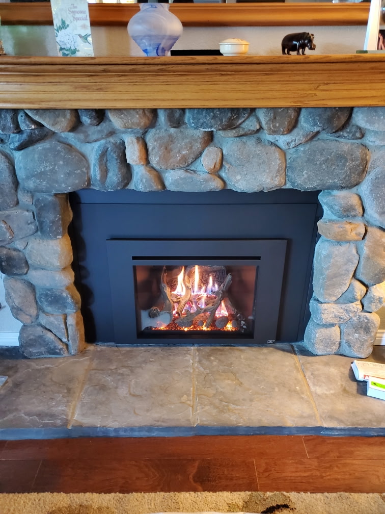 River rock stone fireplace