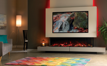 FPX statement linear fireplace with TV art